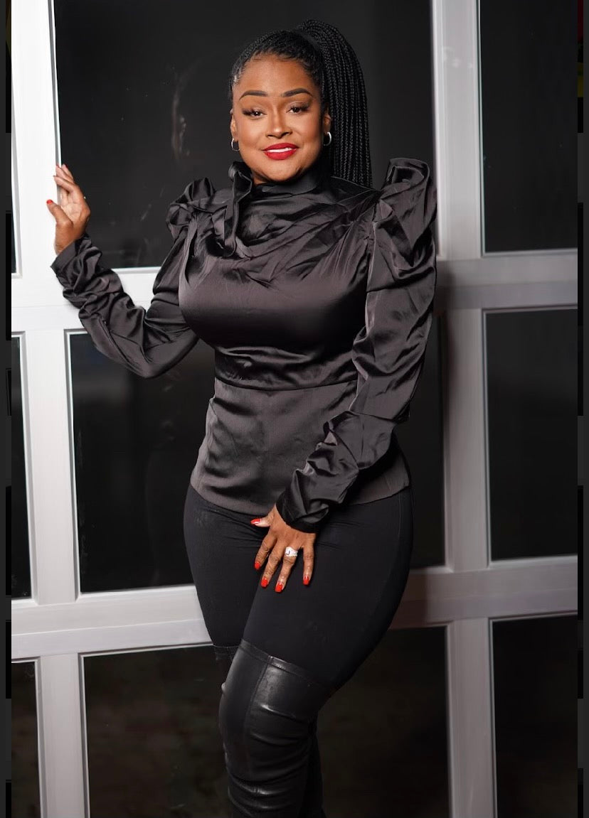 The Lady Black Satin Blouse